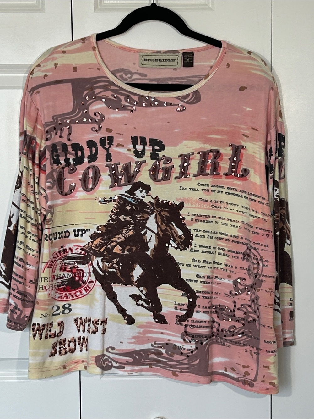 Bit & Bridle Pink and Cream Western Graphic Top